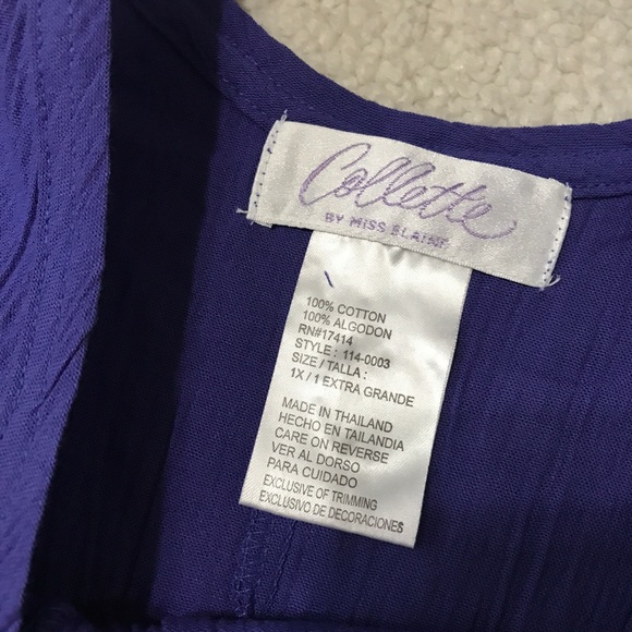 SALE Collette by Miss Elaine Sleeveless Cotton Nightgown Pockets Blue Size 1X - Picture 4 of 10